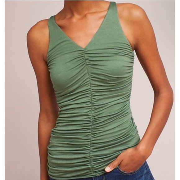 Anthropologie Bailey 44 Top XXS Olive Green Ruched New with Tags - Picture 1 of 10